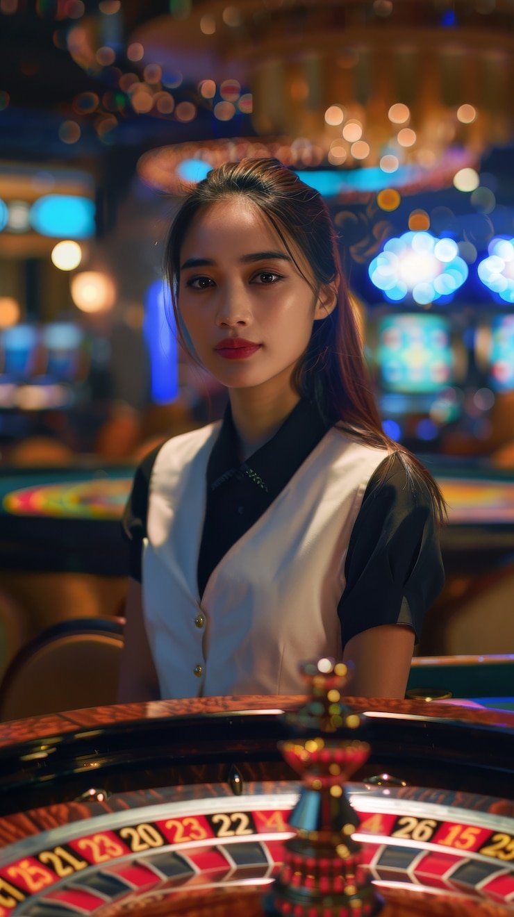 Tampilan meja Infinite Blackjack di buxstore dengan dealer dan antarmuka pemain